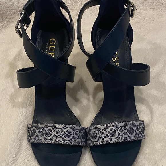 Guess Ankle Cross-Strap Slingback Ultra High Stiletto Heels Navy Blue Size 7 EUC - Picture 7 of 14